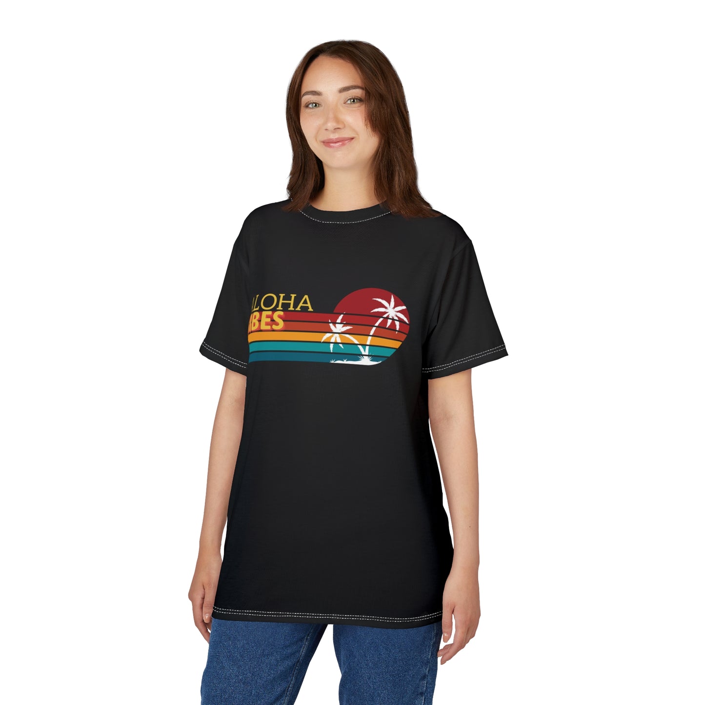 Aloha Vibes Unisex Cut & Sew Tee - Retro Tropical Graphic T-Shirt