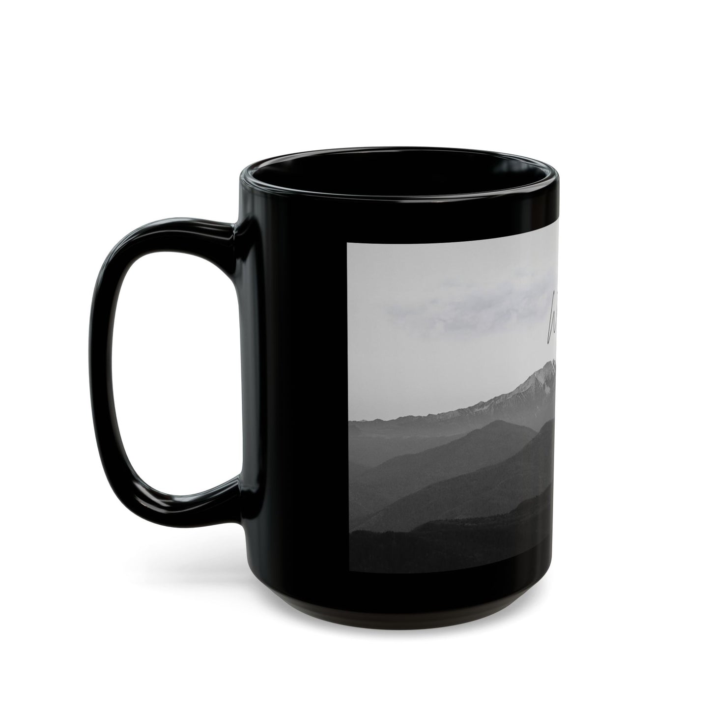 Monochrome Wonderer Mug - 11oz & 15oz Black Ceramic Coffee Cup for Nature Lovers