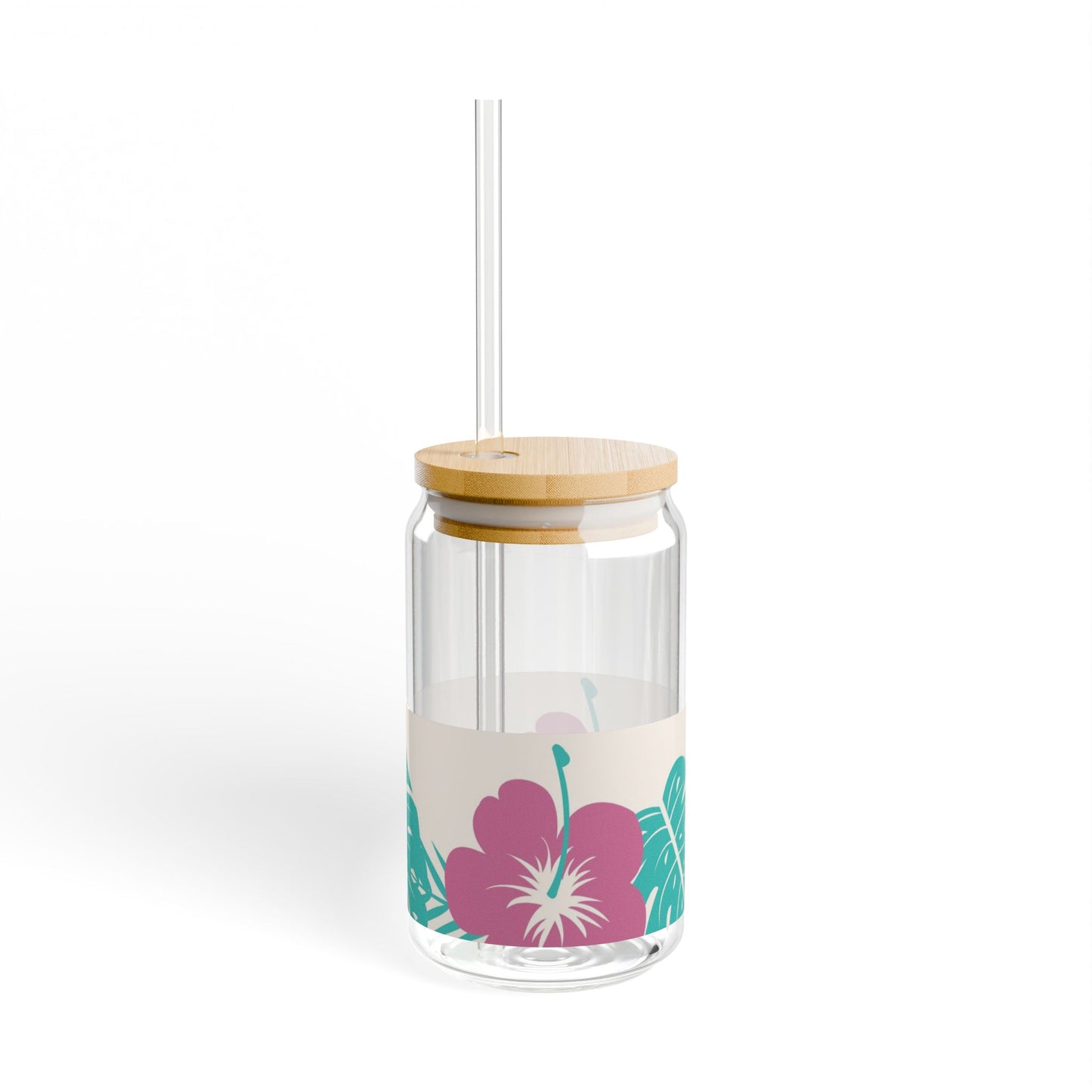 Tropical Floral Sipper Glass - 16oz with Bamboo Lid