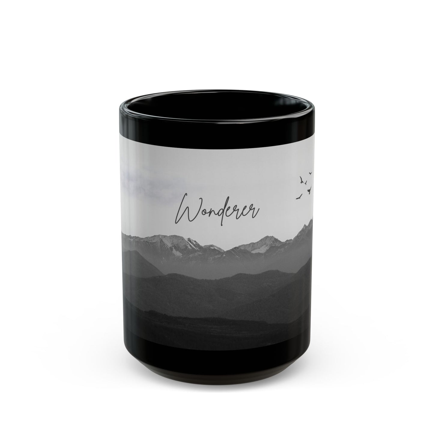 Monochrome Wonderer Mug - 11oz & 15oz Black Ceramic Coffee Cup for Nature Lovers