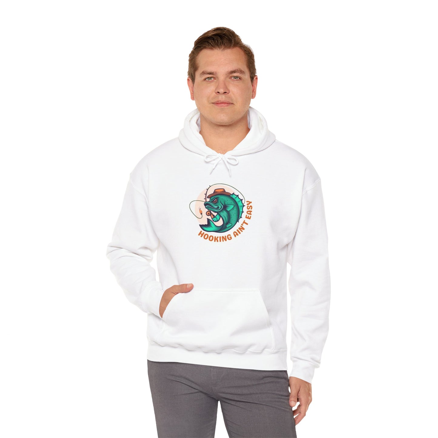 Fishing Enthusiast Hoodie - 'Hooking Ain't Easy' Heavy Blend Sweatshirt