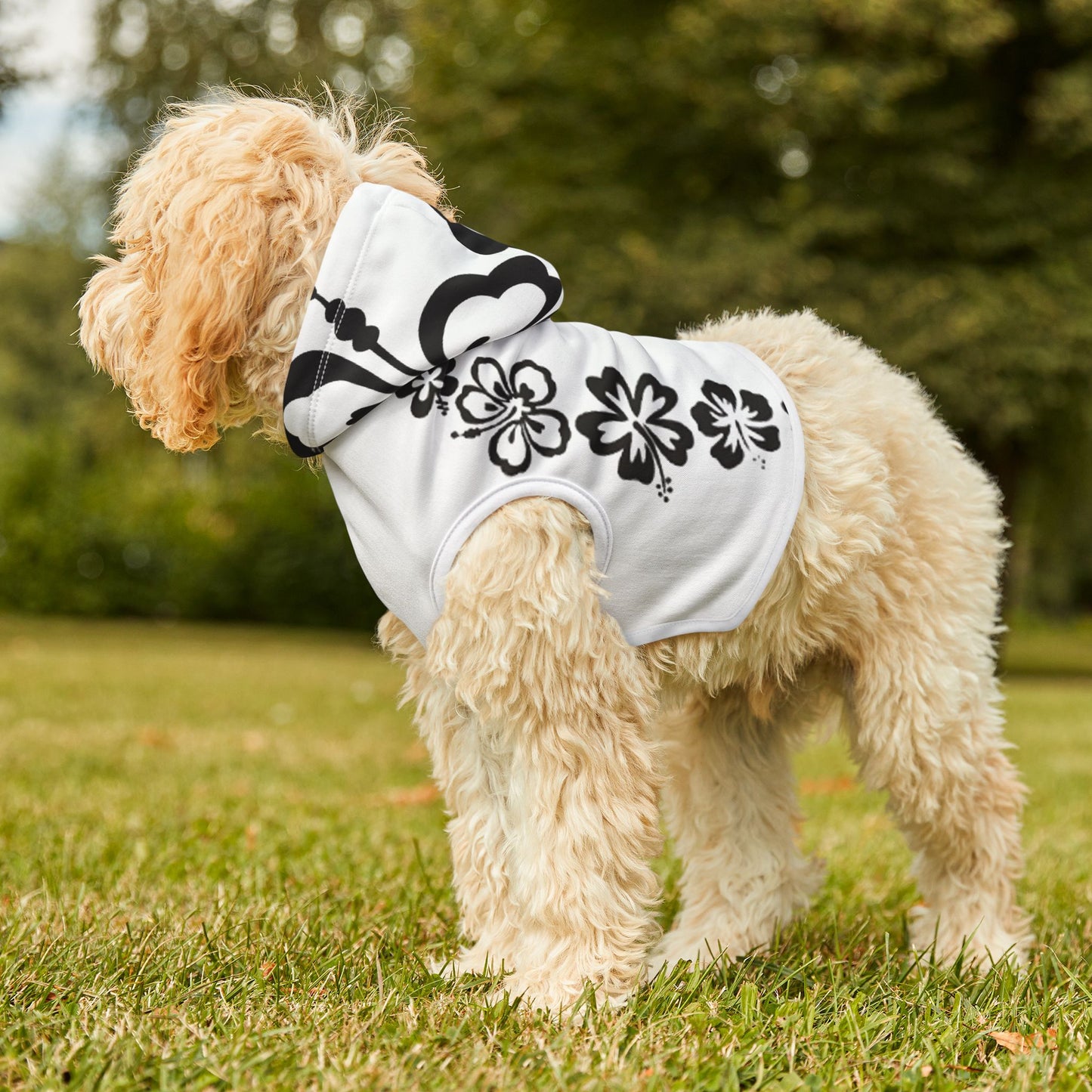 Stylish Black Floral Pet Hoodie - Perfect for Pets on Trend