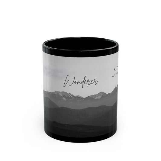 Monochrome Wonderer Mug - 11oz & 15oz Black Ceramic Coffee Cup for Nature Lovers