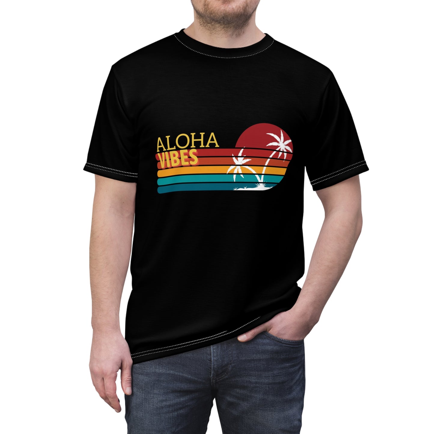 Aloha Vibes Unisex Cut & Sew Tee - Retro Tropical Graphic T-Shirt