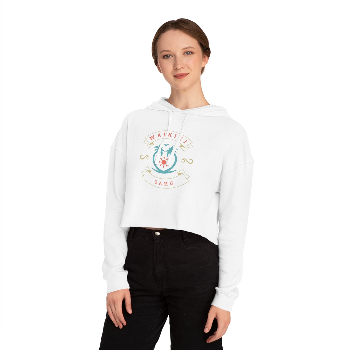 Waikiki Oahu Women’s Cropped Hooded Sweatshirt – Tropical Beach Vibes