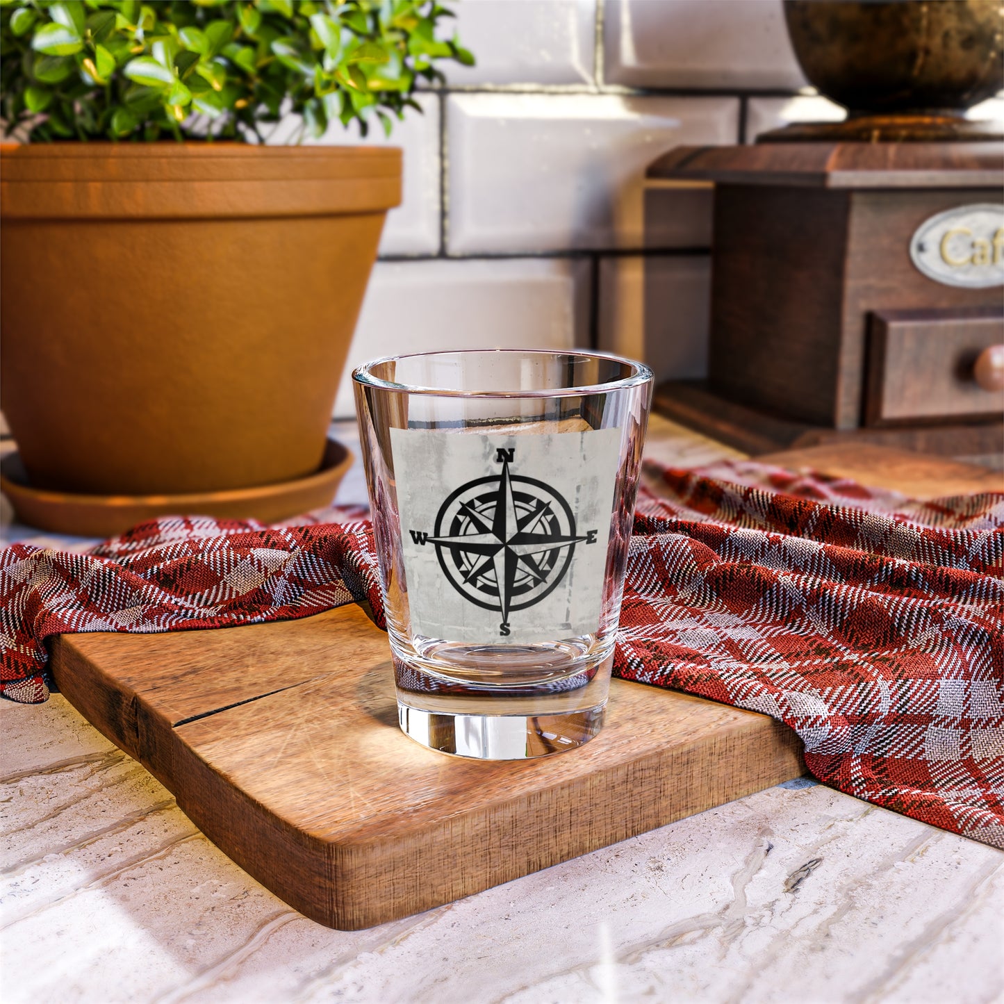 Compass Design Shot Glass - 1.5oz for Travel Enthusiasts