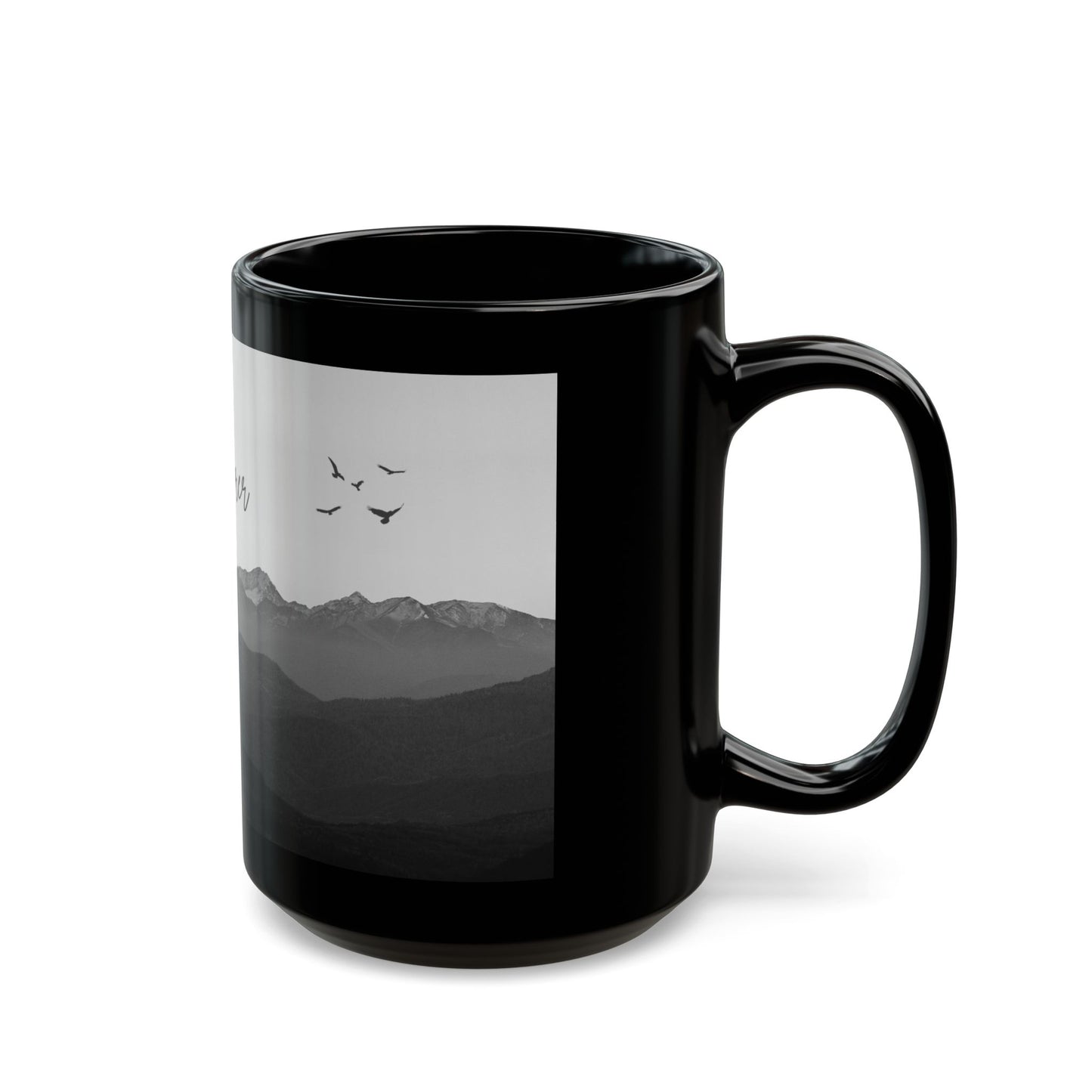 Monochrome Wonderer Mug - 11oz & 15oz Black Ceramic Coffee Cup for Nature Lovers