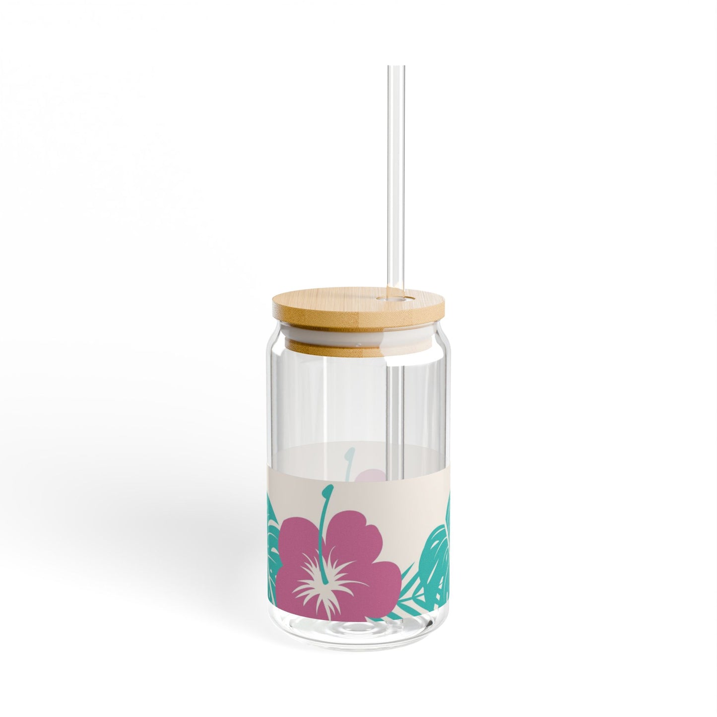 Tropical Floral Sipper Glass - 16oz with Bamboo Lid