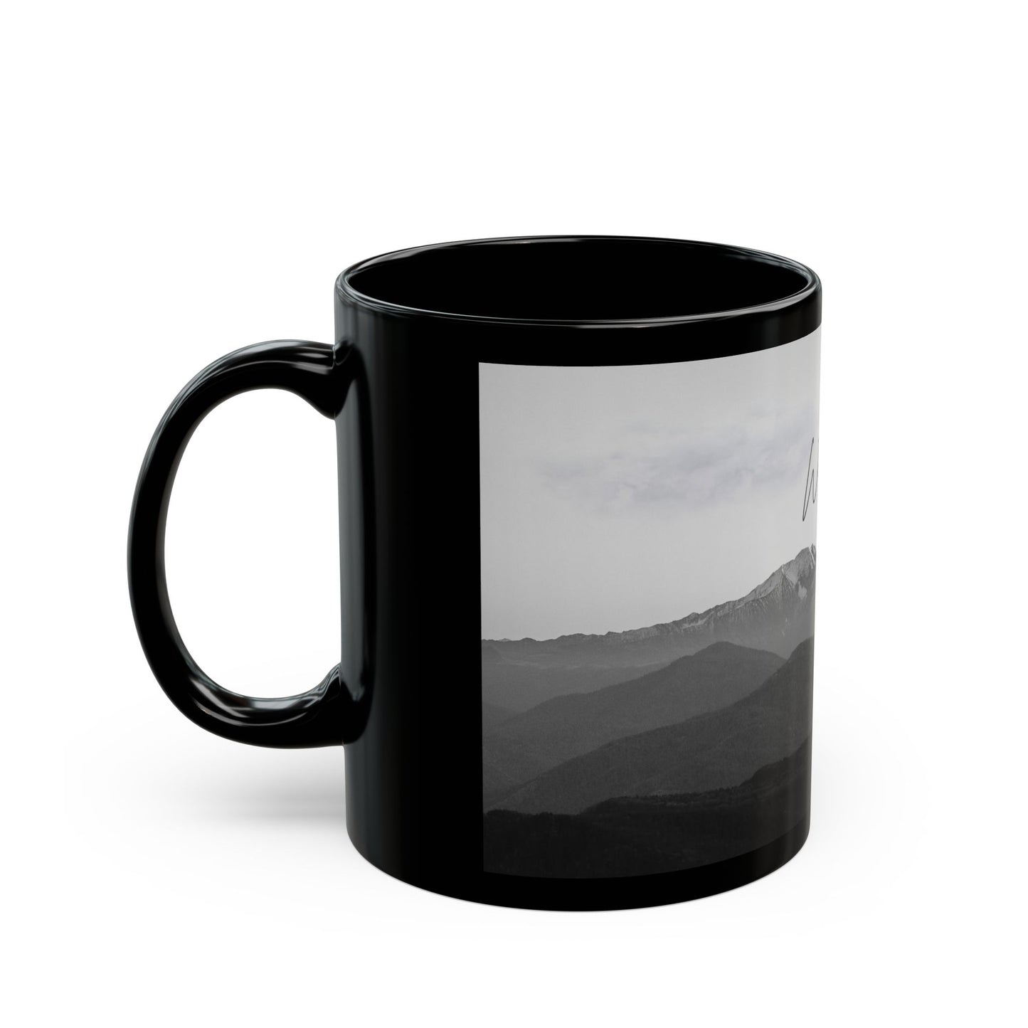 Monochrome Wonderer Mug - 11oz & 15oz Black Ceramic Coffee Cup for Nature Lovers