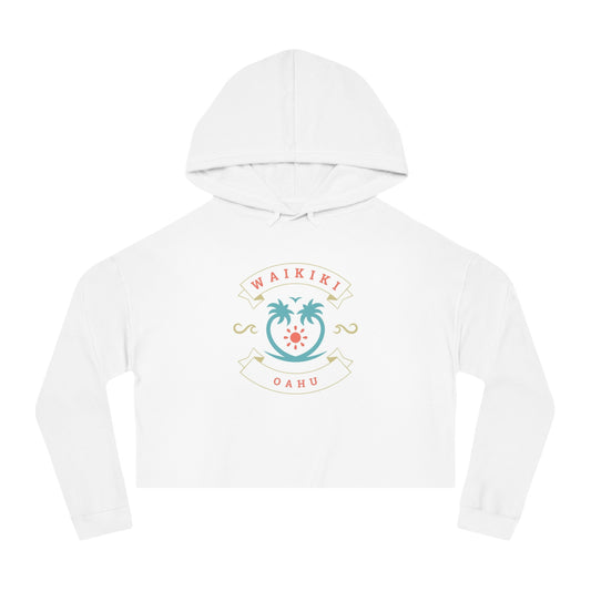 Waikiki Oahu Women’s Cropped Hooded Sweatshirt – Tropical Beach Vibes