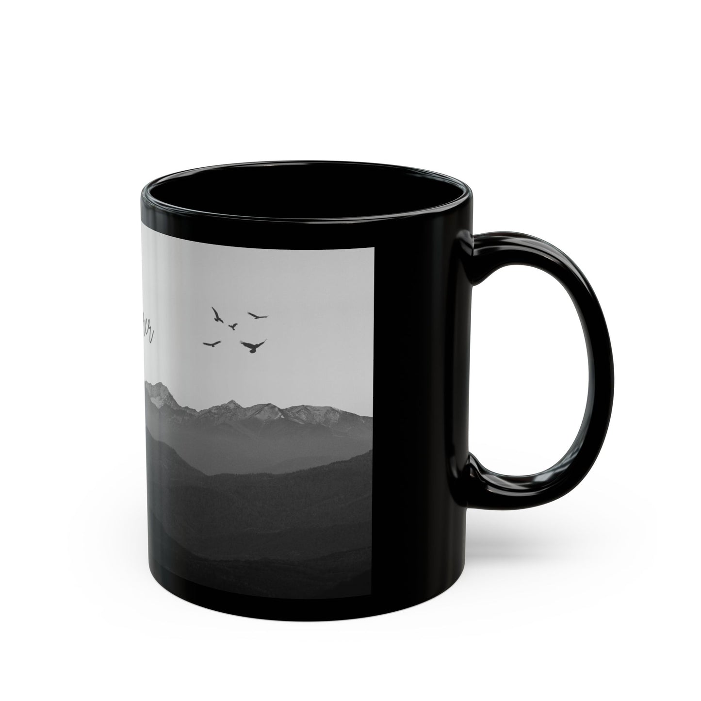 Monochrome Wonderer Mug - 11oz & 15oz Black Ceramic Coffee Cup for Nature Lovers